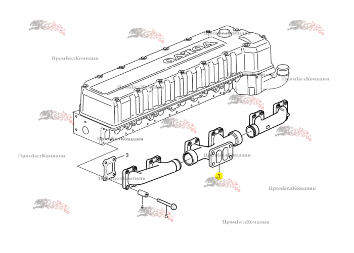 Картинка запчастей: Выпускной коллектор 3838248 / 3155036 двигателя VOLVO Penta TWD1240VE / TWD 1240 VE
