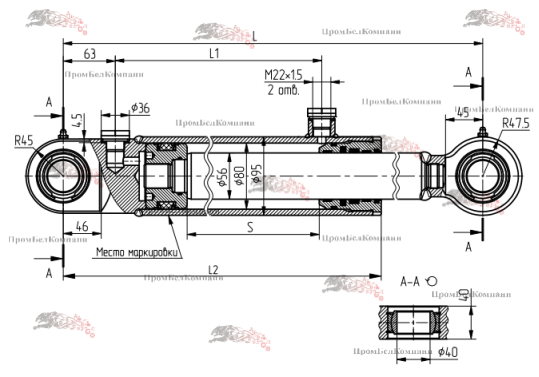 Картинка гидроцилиндр рулевой кгц 632-02.80-56-400 (то-28а 78.08.000-03) амкодор 