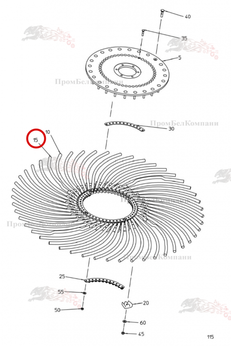 Картинка запчастей: Зубец 1500 слева изогнутый 032.02587 для свеклоуборочного комбайна Grimme Rexor 620/630