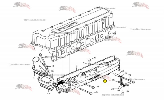 Картинка запчастей: Впускной коллектор 20760110 двигателя VOLVO Penta TWD1240VE / TWD 1240 VE