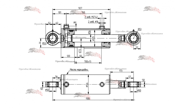 Картинка запчастей: Гидроцилиндр КГЦ 699.125-56-700 для Амкодор-703М