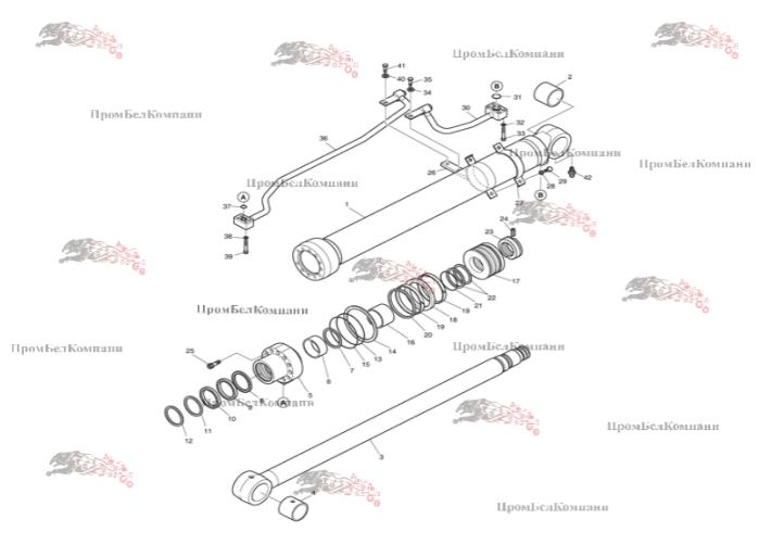 Картинка гидроцилиндр стрелы левый 440-00408 для экскаватора doosan dx140w