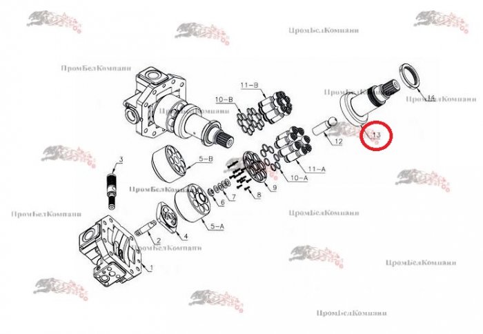 Картинка запчастей: A6VM115 Вал ведущий гидромотора Bosch Rexroth A6VM115EP100P000A/71AWV0D4A11CV-Y ( R902200241 ) / JCB 332/M7242