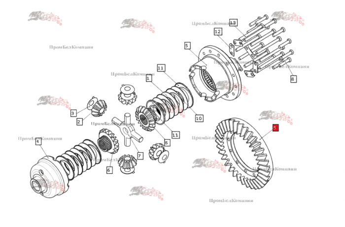 Картинка запчастей: Колесо зубчатое (шестерня ведомая) 342.05.01.073 Z=39 для Амкодор 332В; 332С4; 342; 342В; 342С-03; 342С4; 342Р; 352; 352Л; 352С; 352С-02