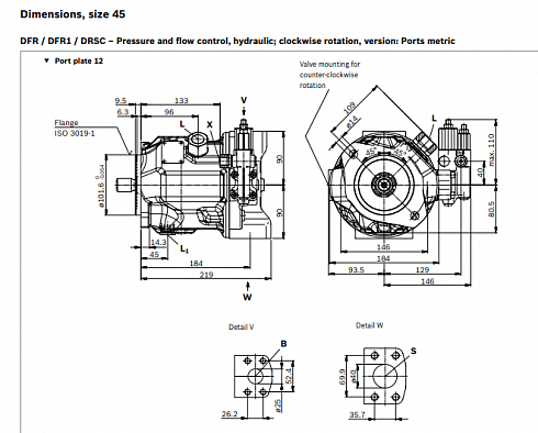 A10VO45 Гидронасос аксиально-поршневой Liebherr 10216431 / Bosch Rexroth R902444371 AHA10VO45DFR1/31L-VSC12N00-SO413