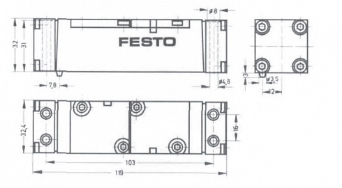 Пневмораспределитель (пневматический клапан)  Festo CL-5/2-1/4
