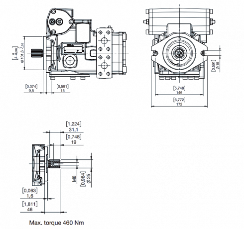 HPP4060 Гидронасос аксиально-поршневой Bondioli & Pavesi HPP4060RB1GS03VY-161 (HP P4 060 R B 1 G S 0 3 YV-161)  / P4060RB1GS03SM03