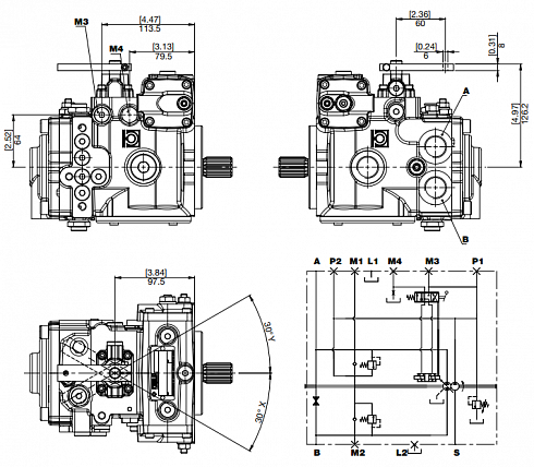 M4PV28 Гидронасос аксиально-поршневой  Bondioli &Pavesi M4PV28-28 D 2 4 D AR3BMV-SL / M4PV28-28D24DAR3BMV-SL (P/n: 31428D2351333SL )