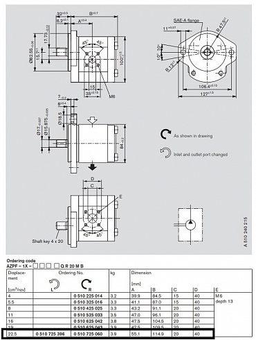 AZPF-11-022R Гидронасос шестеренный Bosch Rexroth 0 510 725 060 ( 0510725060 ) AZPF-11-022RQR20MB