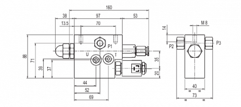HC-SE2 Гидравлический клапан питания  Hydrocontrol код 53237 ( HC-SE2-V0130RWG02 (код 15602) / HC-SE2/1 (код 1007832) / BPG100 АB ) в сборе с катушкой Hydrocontrol 413172420 24V DC для АМКОДОР 2243В, 2541, 2551, 2661, 2661-01, 2662, 2682