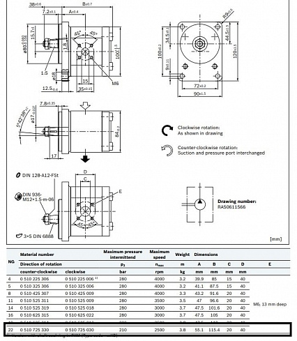 AZPF-12-022R Гидронасос шестеренный BOSCH REXROTH 0 510 725 030 / 0510725030 AZPF-12-022RCB20KB ( R918C02200 )