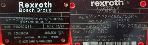 Гидронасос 2-ух секционный AL A10V O72EK1DS/53R (MNR:902571281) + LA1VO028DRS0C200/10BRVA (MNR:902571283) Bosch Rexroth