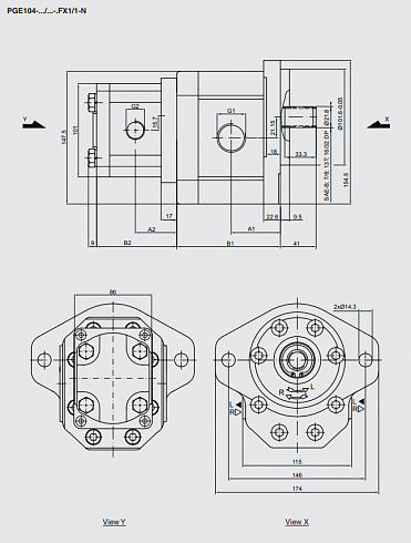 PGE104-2800/1130 Гидронасос шестеренный 2-ух двухсекционный HYDAC PGE104-2800/1130-RFX1/1-N-3900 ( 4591542 ) + PGE104-2800/1130-RFX1/1-N-3902