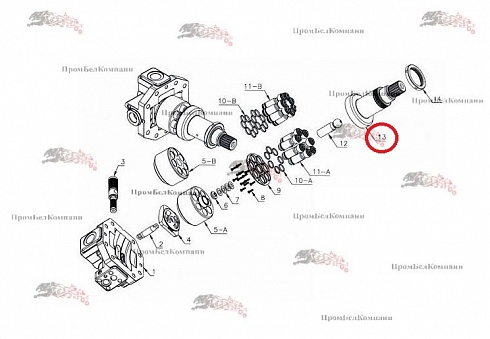 A6VM115 Вал ведущий гидромотора Bosch Rexroth A6VM115EP100P000A/71AWV0D4A11CV-Y ( R902200241 ) / JCB 332/M7242