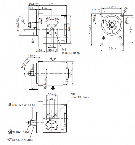 AZPG-11-022 Гидронасос шестеренный  BOSCH REXROTH 0510 725 345 ( AZPG-11-022LCB20MB ) для Schaeff SKB600, SKL830