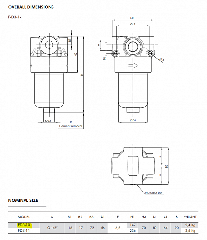 FD3 Фильтр FILTREC FD310G10ABB3DWVX5 ( фильтроэлемент D310G10A ) в сборе с индикатором 04.006.00123 VX5 